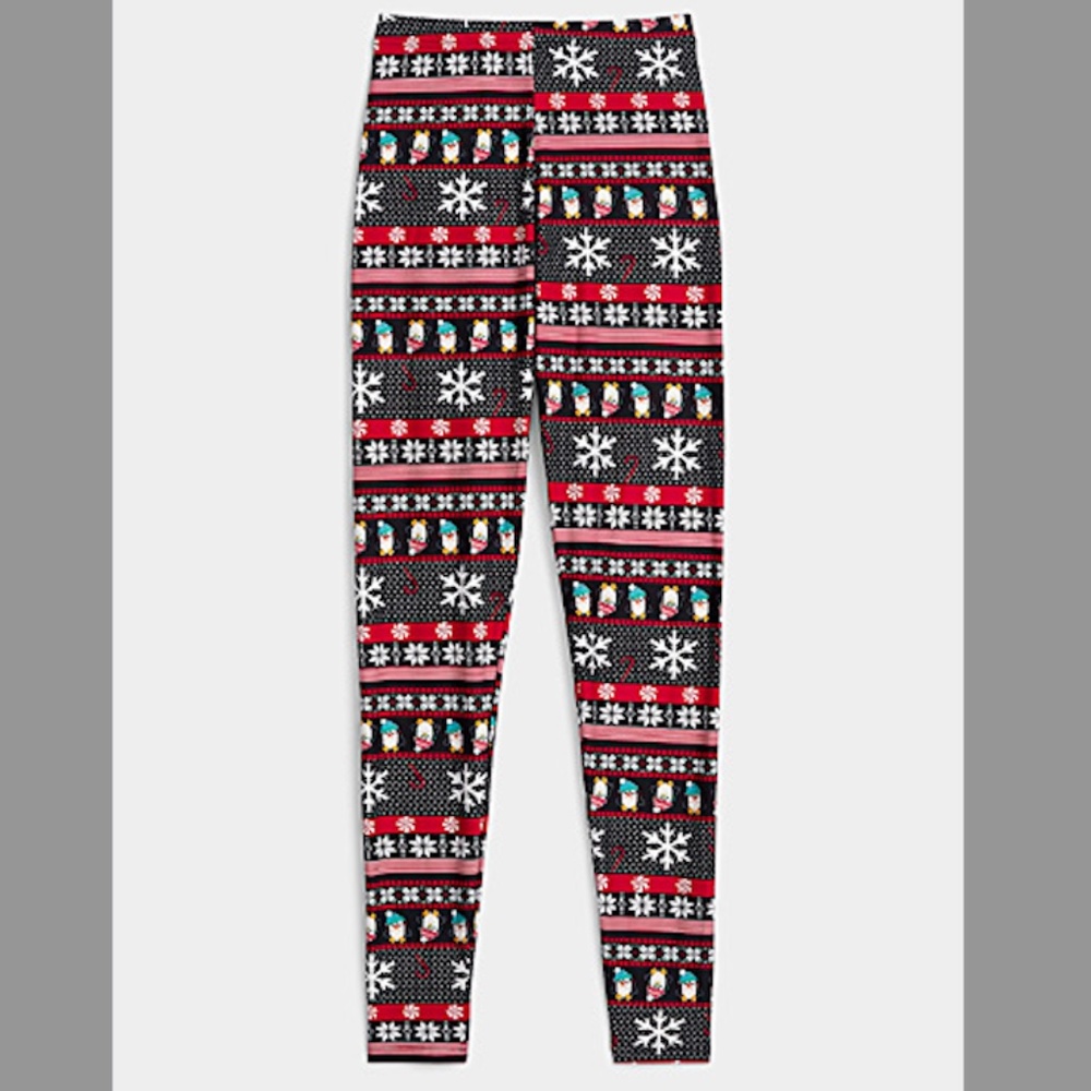Festive winter holidays themed high rise stretch leggings NWT